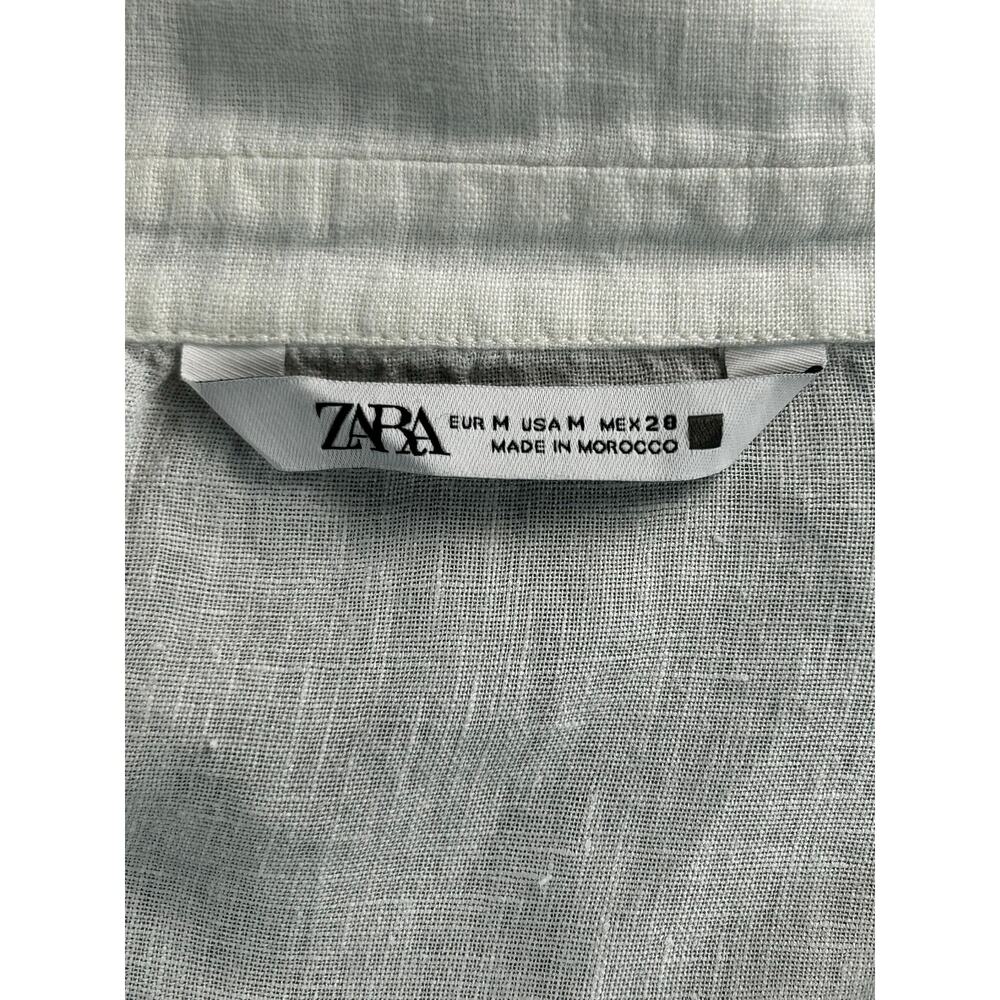 Zara Women's White Linen Blend Button Shirt Roll Tab Sleeve Size Medium - Picture 3 of 9